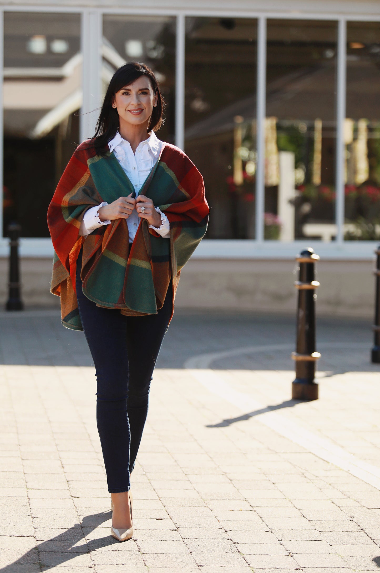 Lambswool Cape Orange Green Yellow Wine Check