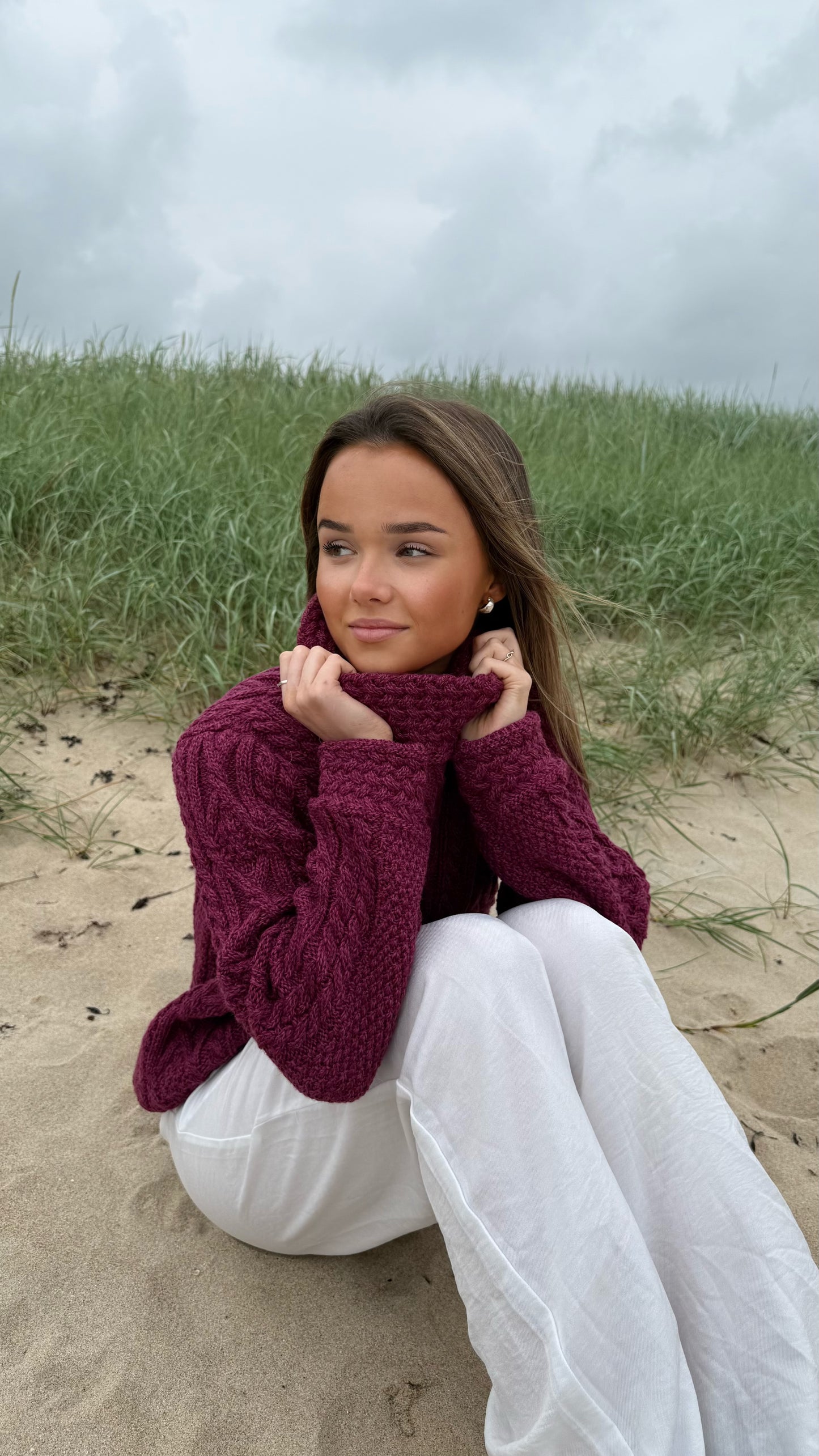 Raspberry Marl Aran Pullover