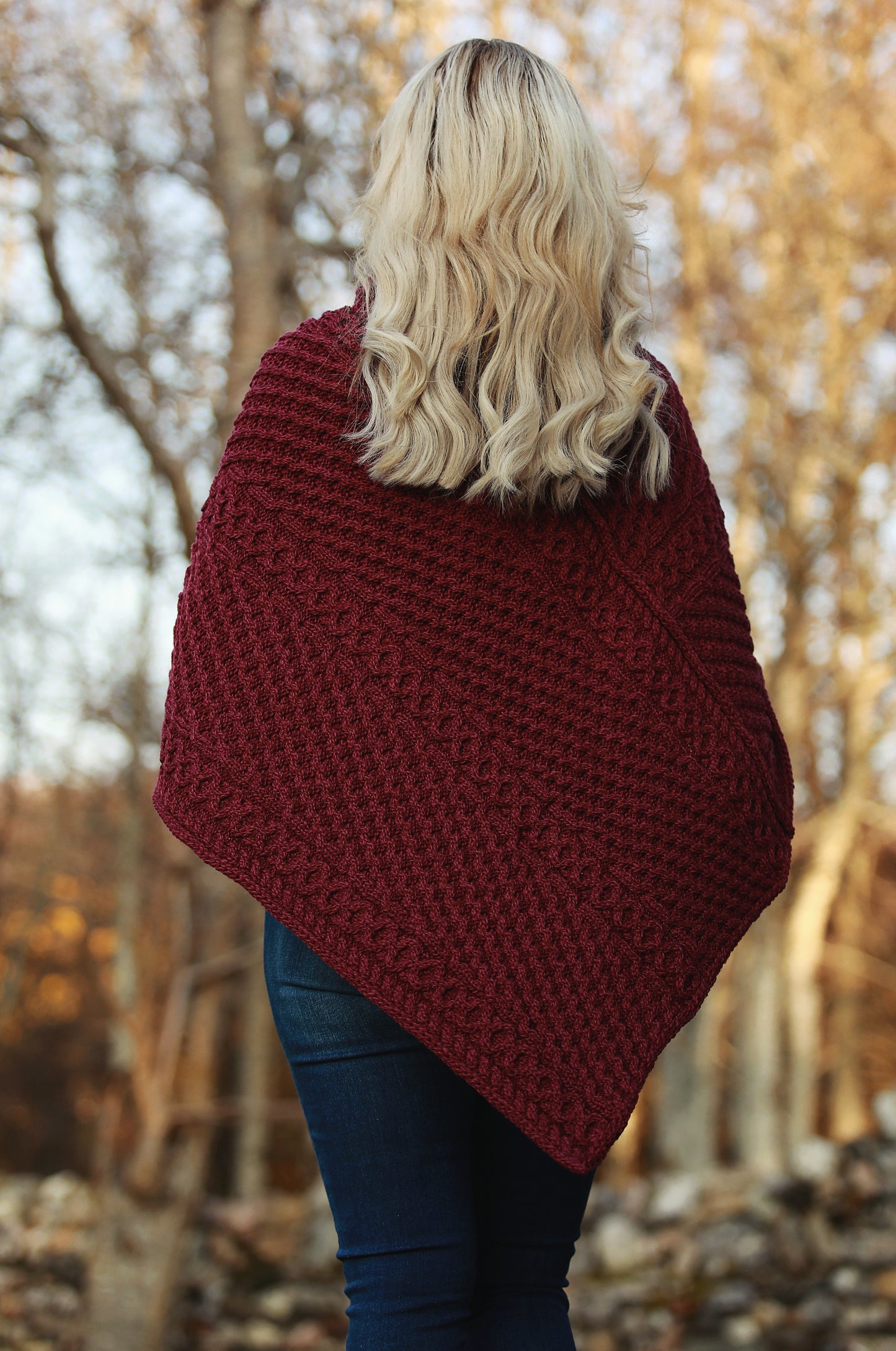 Raspberry Aran Knit Poncho