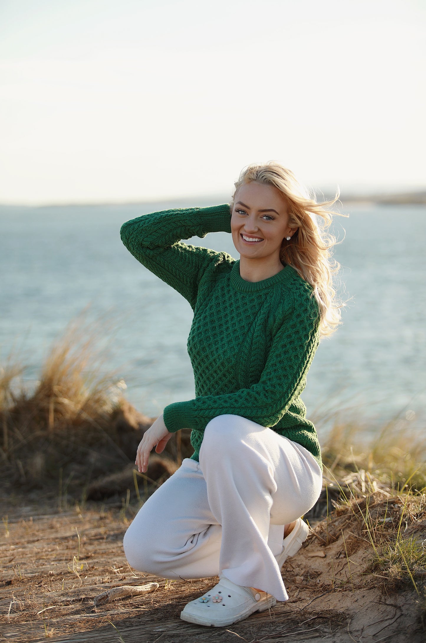 Aran Crew Neck- Emerald Green