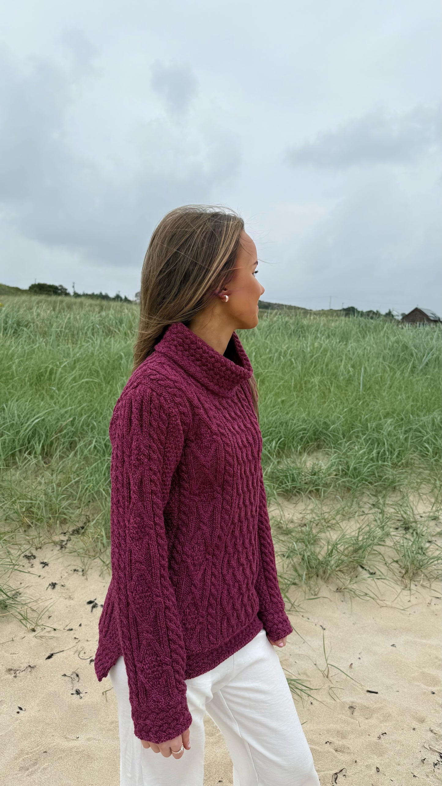 Raspberry Marl Aran Pullover