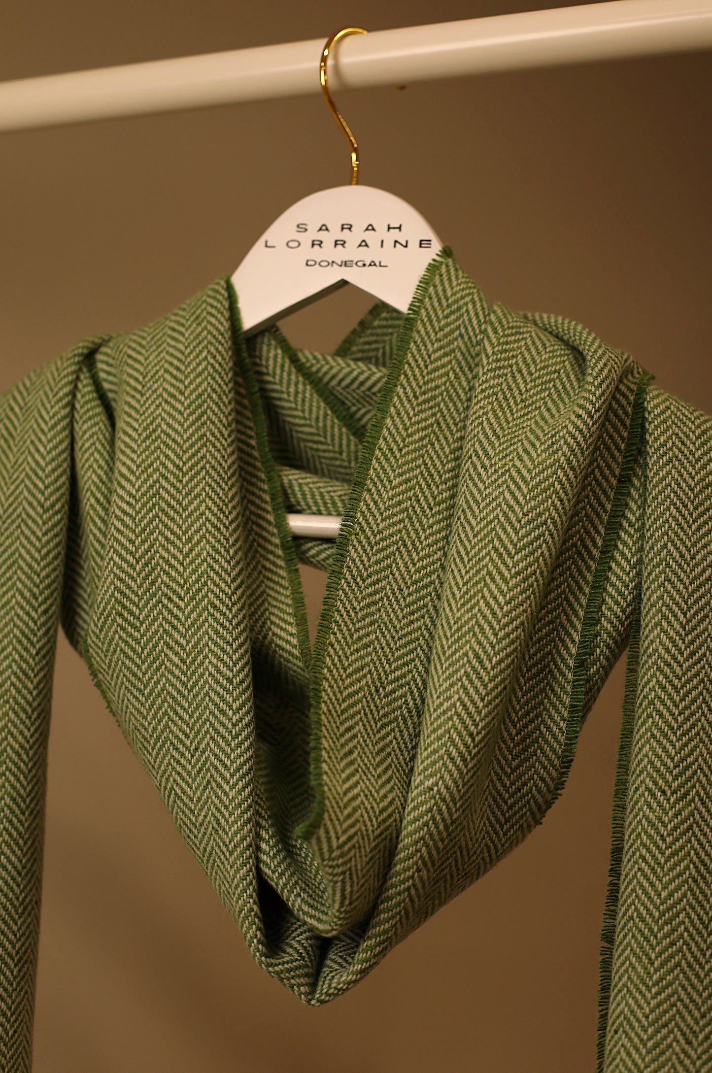 Luxurious Handcrafted Cashmere Blend Herringbone Scarf in Celtic Green