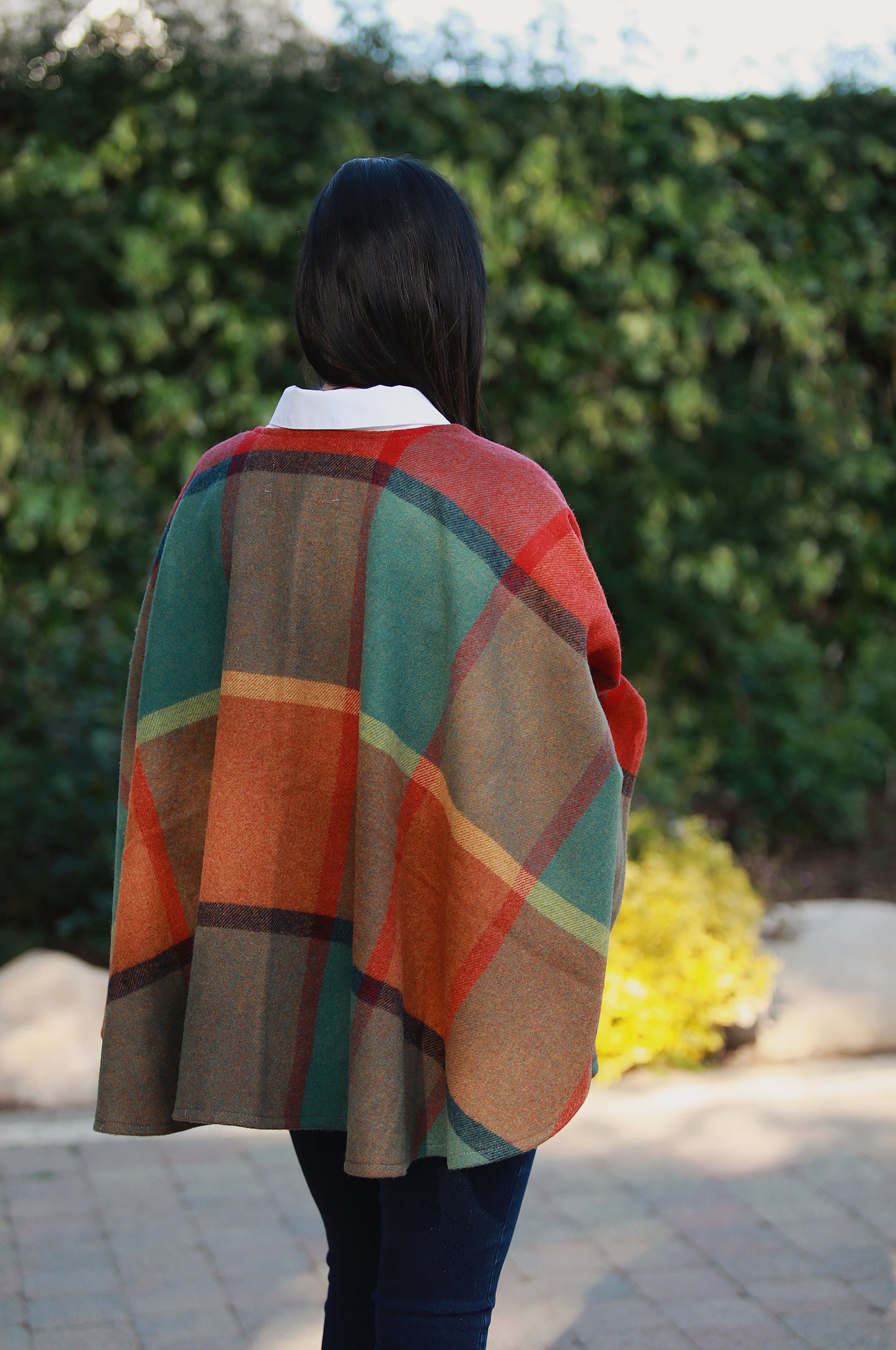 Lambswool Cape Orange Green Yellow Wine Check