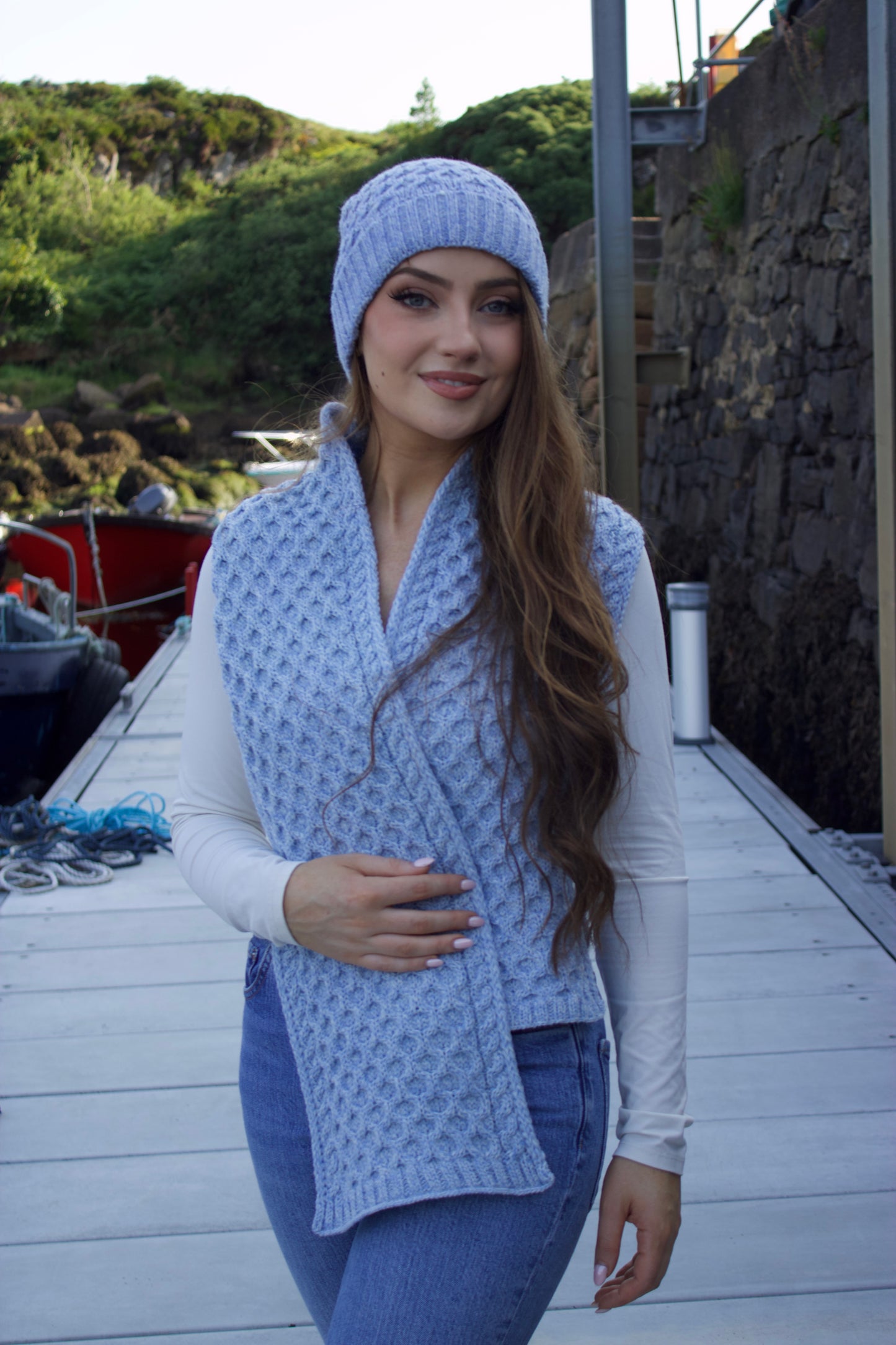 Sky Blue Merino Wool Hat & Scarf Set
