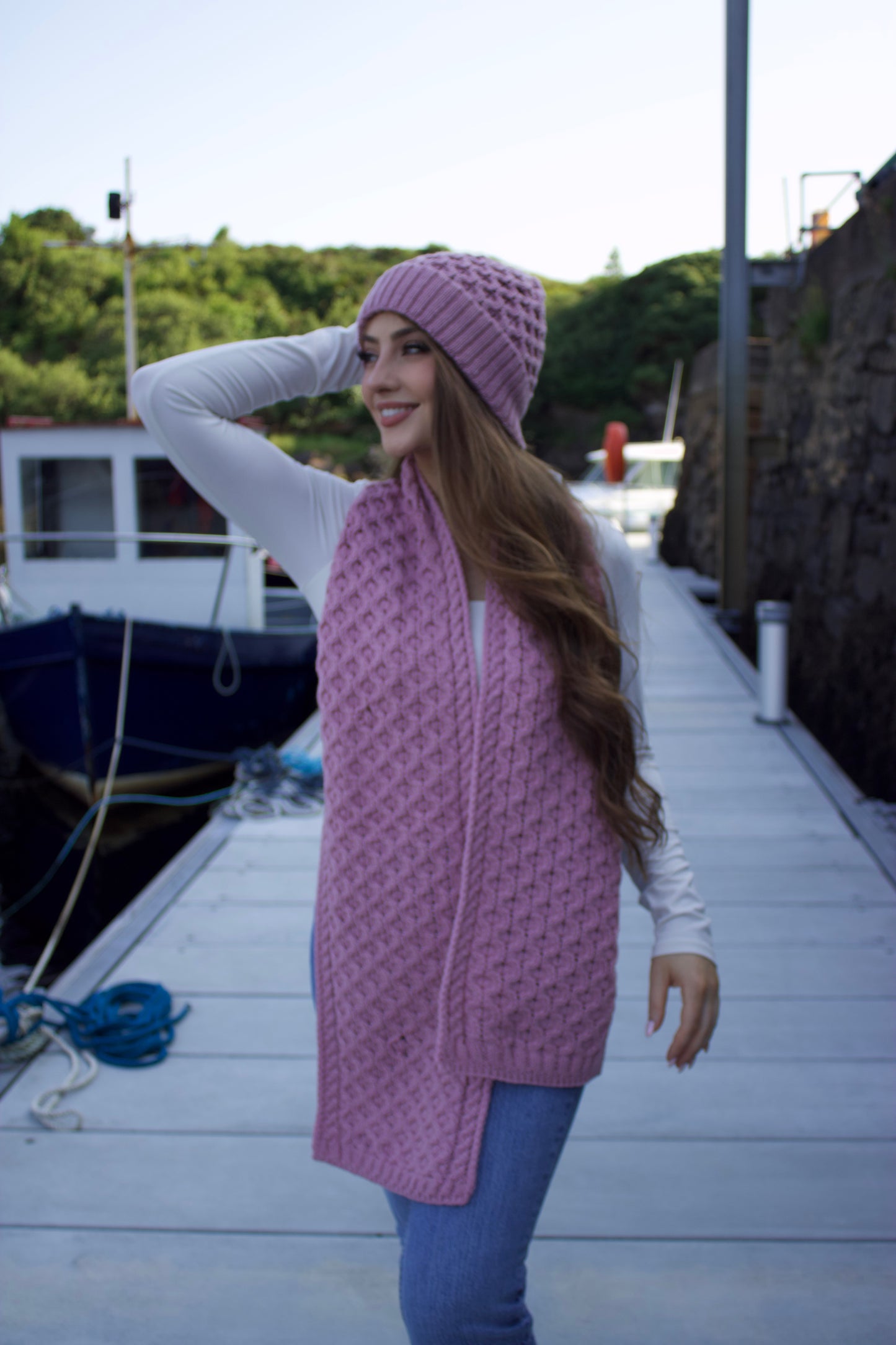 Blush Pink Merino Wool Hat & Scarf Set