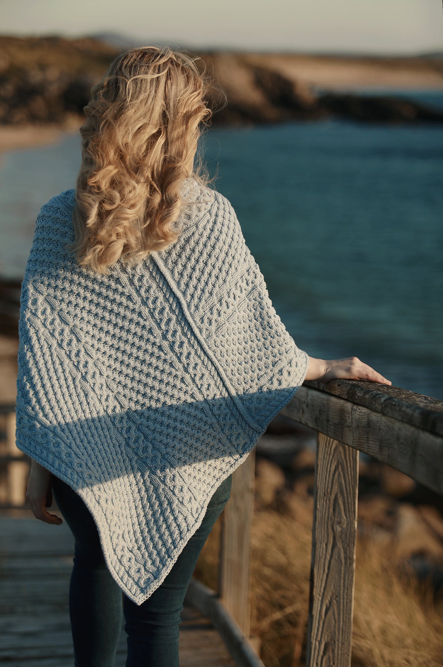 Aran Merino Wool Poncho – Sky Blue