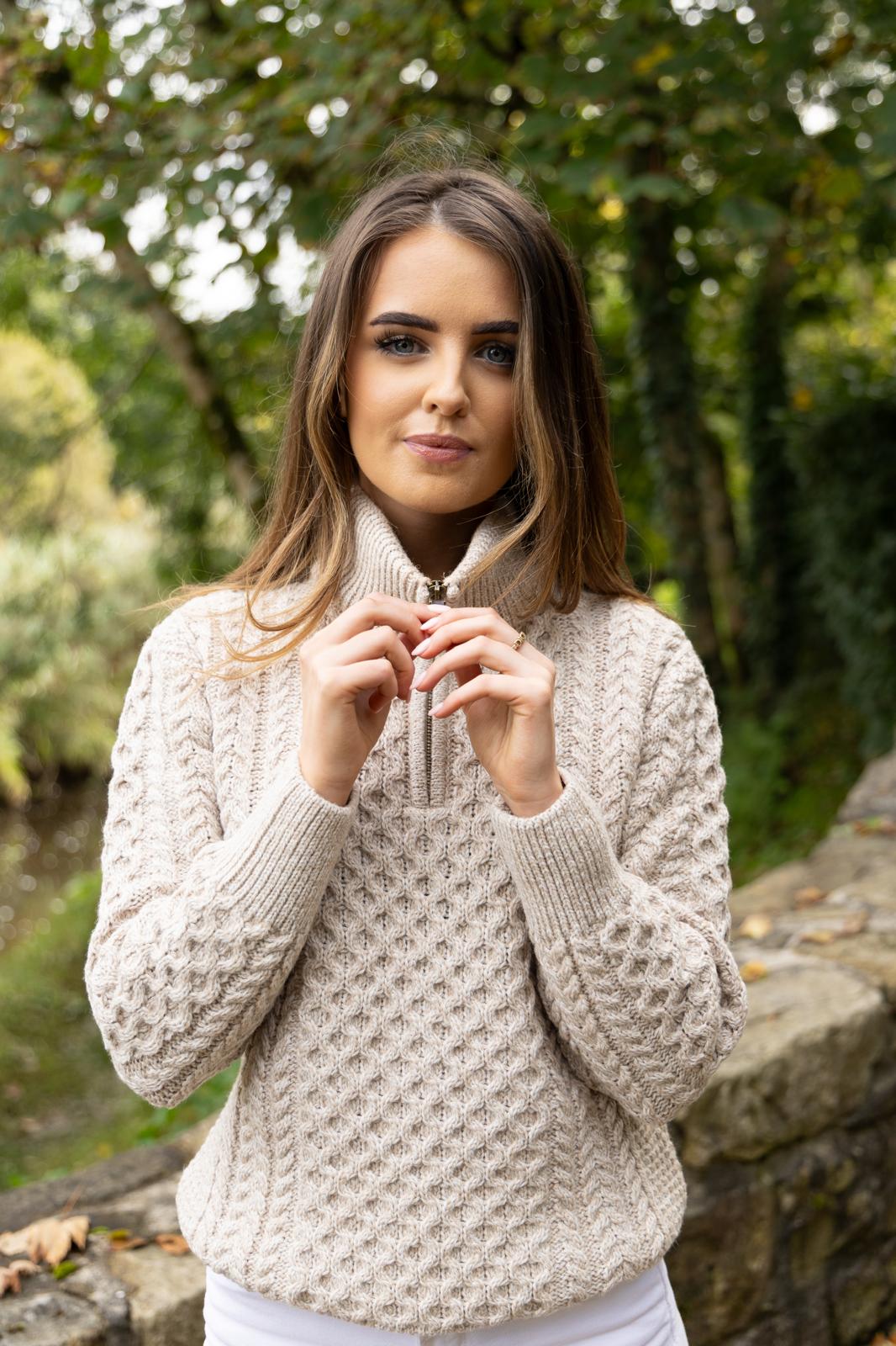 Women’s Half Zip Sweater Beige