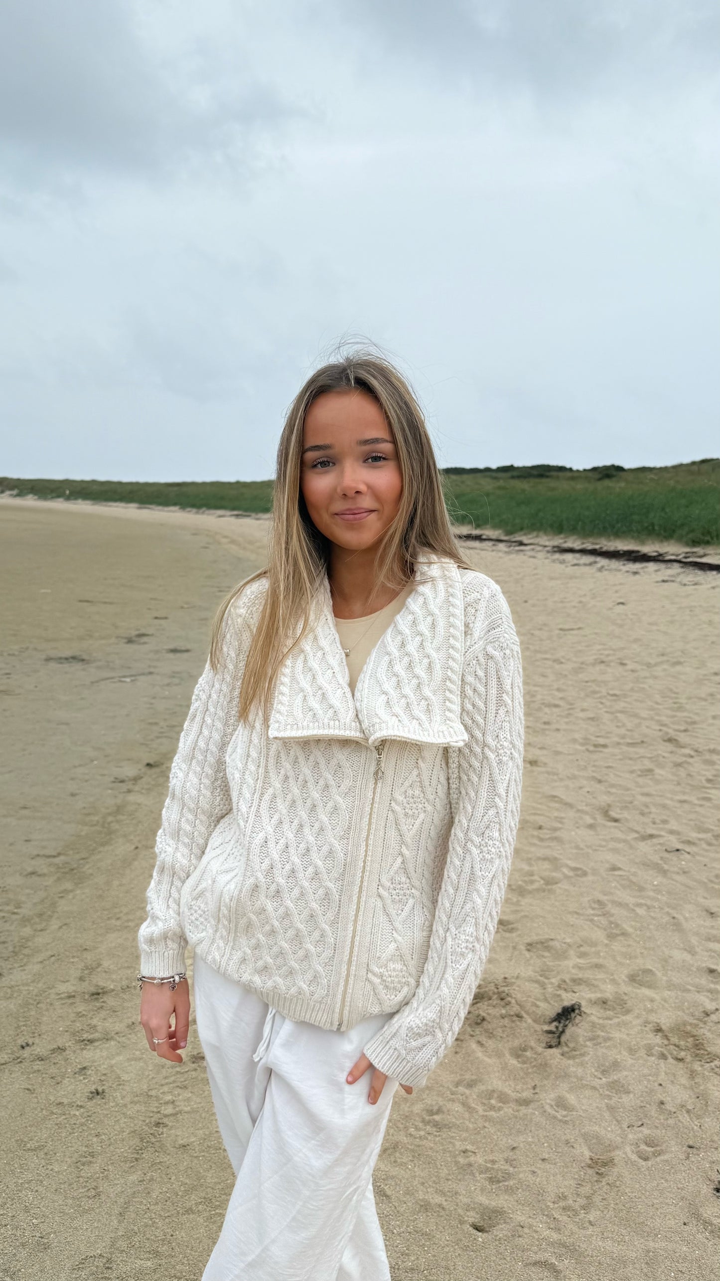 Classic Cream Aran Side Zip Jacket