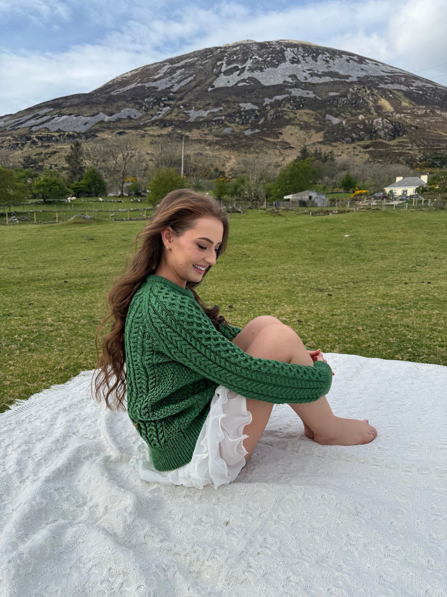 Aran Crew Neck- Emerald Green