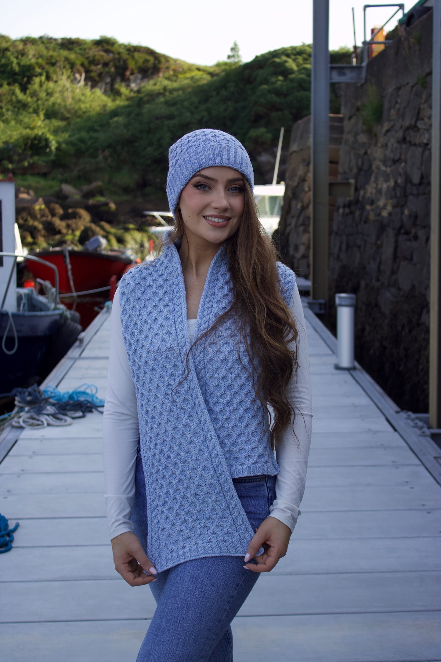 Sky Blue Merino Wool Hat & Scarf Set