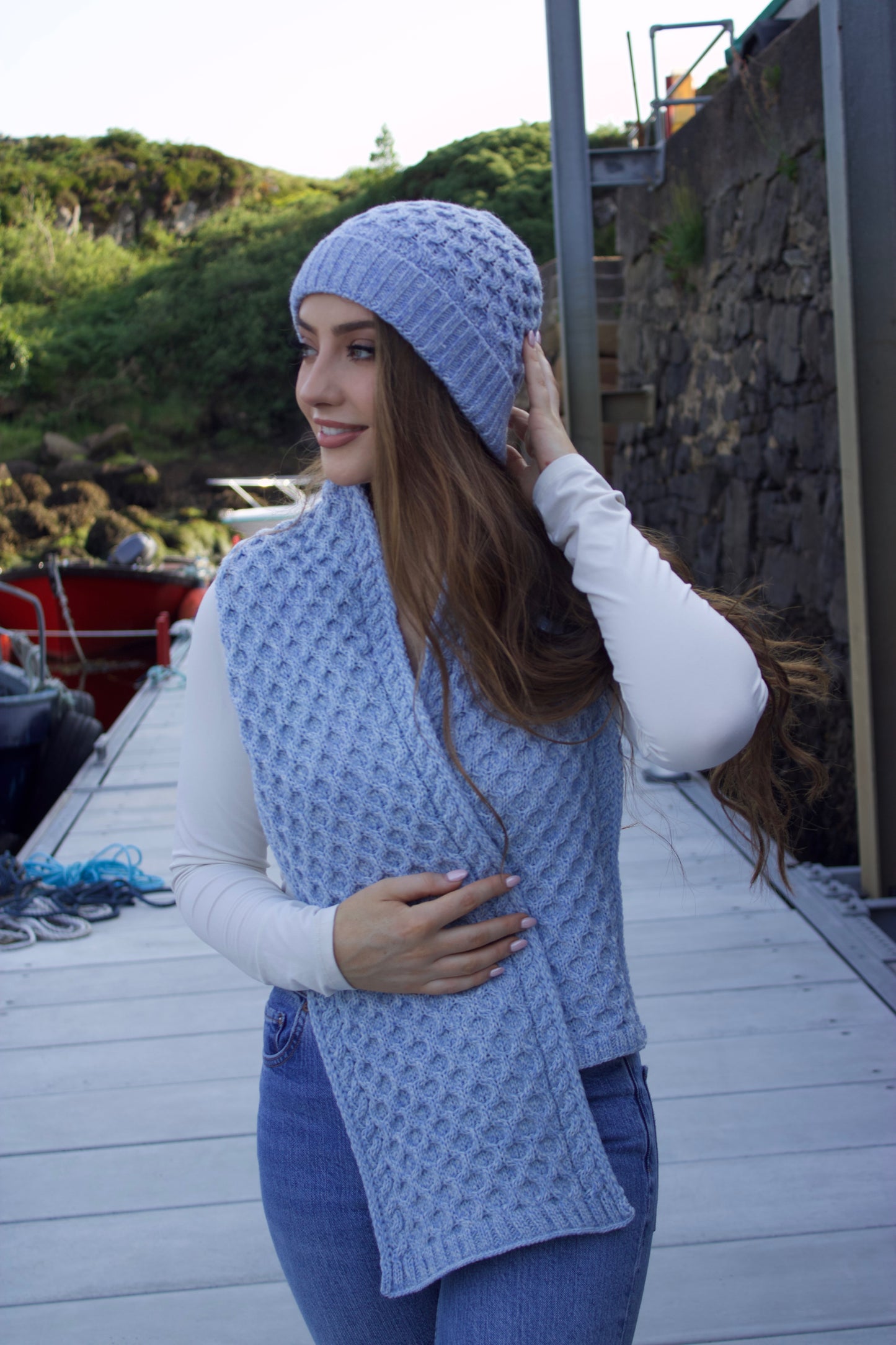 Sky Blue Merino Wool Hat & Scarf Set