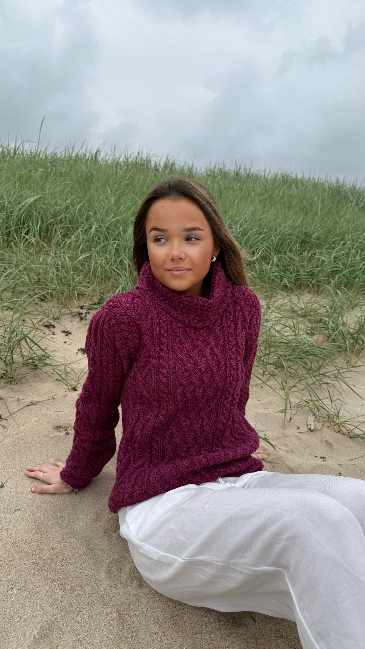 Raspberry Marl Aran Pullover