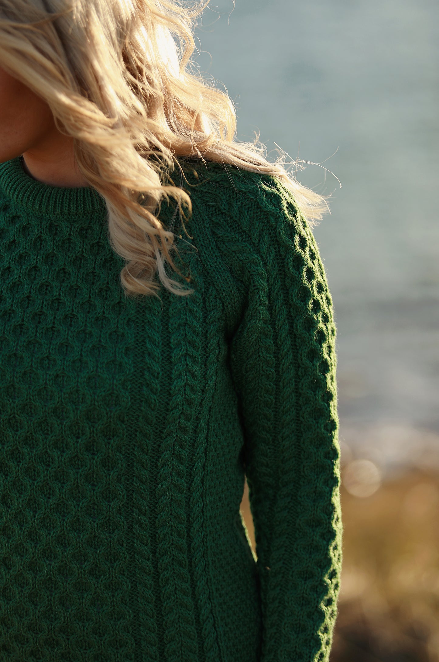 Aran Crew Neck- Emerald Green