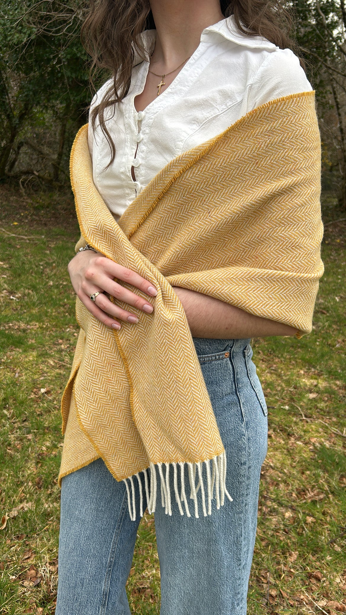 Luxurious Handcrafted Cashmere Blend Herringbone Scarf in Butter Yellow