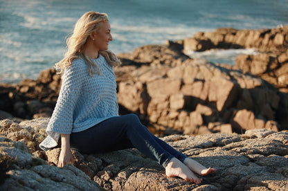 Aran Merino Wool Poncho – Sky Blue