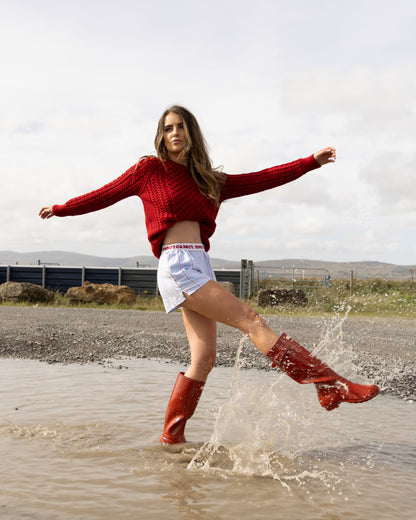 Aran Crew Neck 100% Merino- Red