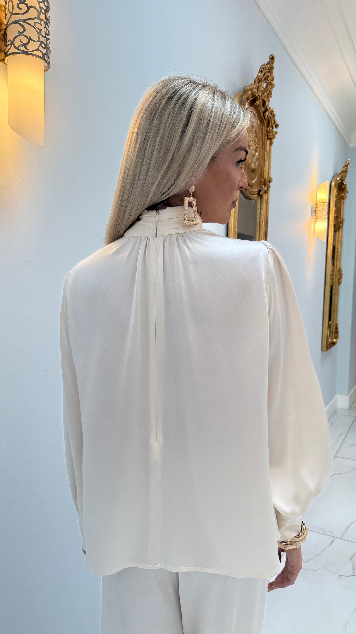 Luxury Satin High Neck Top – Cream