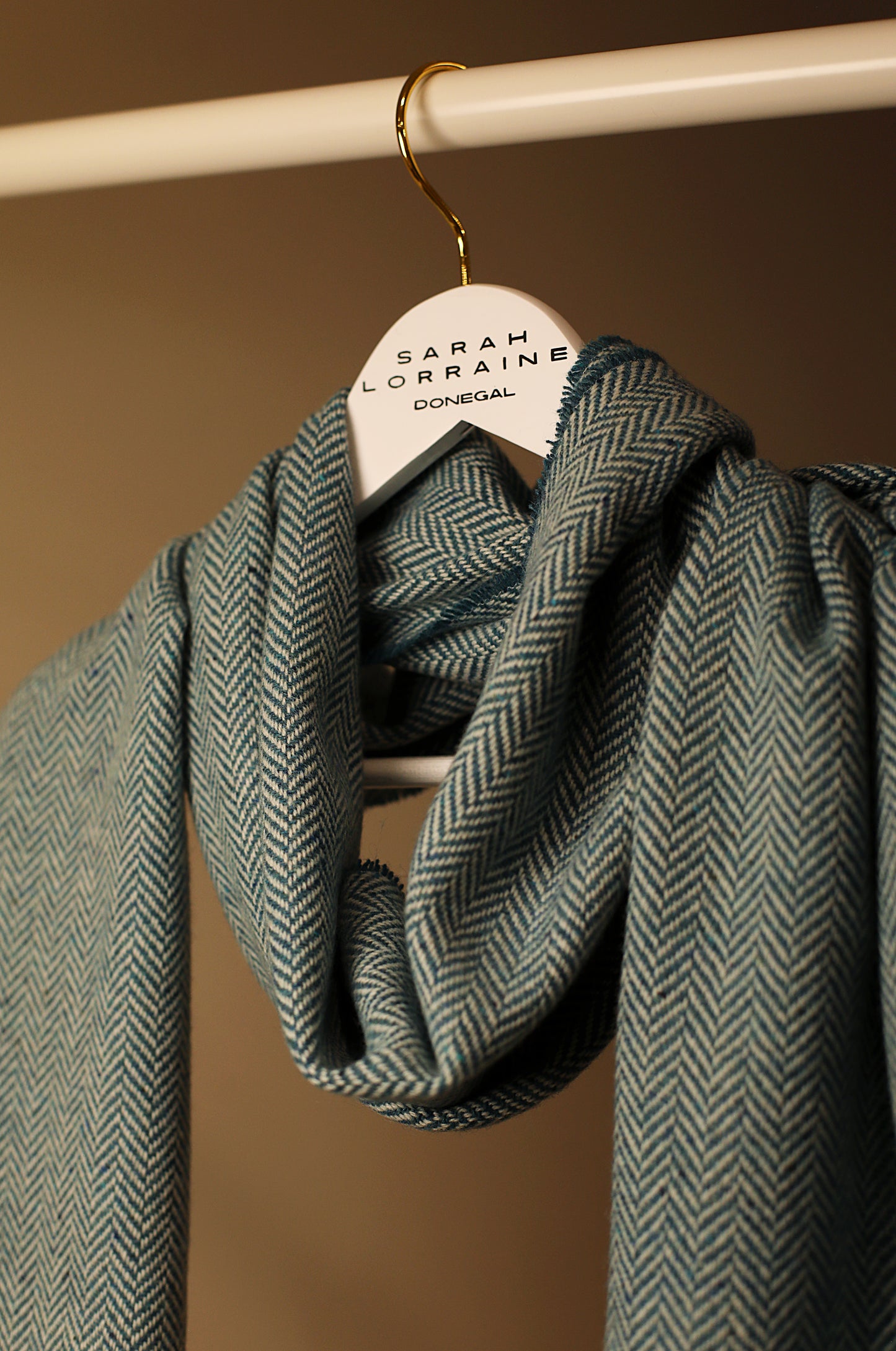 Luxurious Handcrafted Cashmere Blend Herringbone Scarf in Ocean Teal