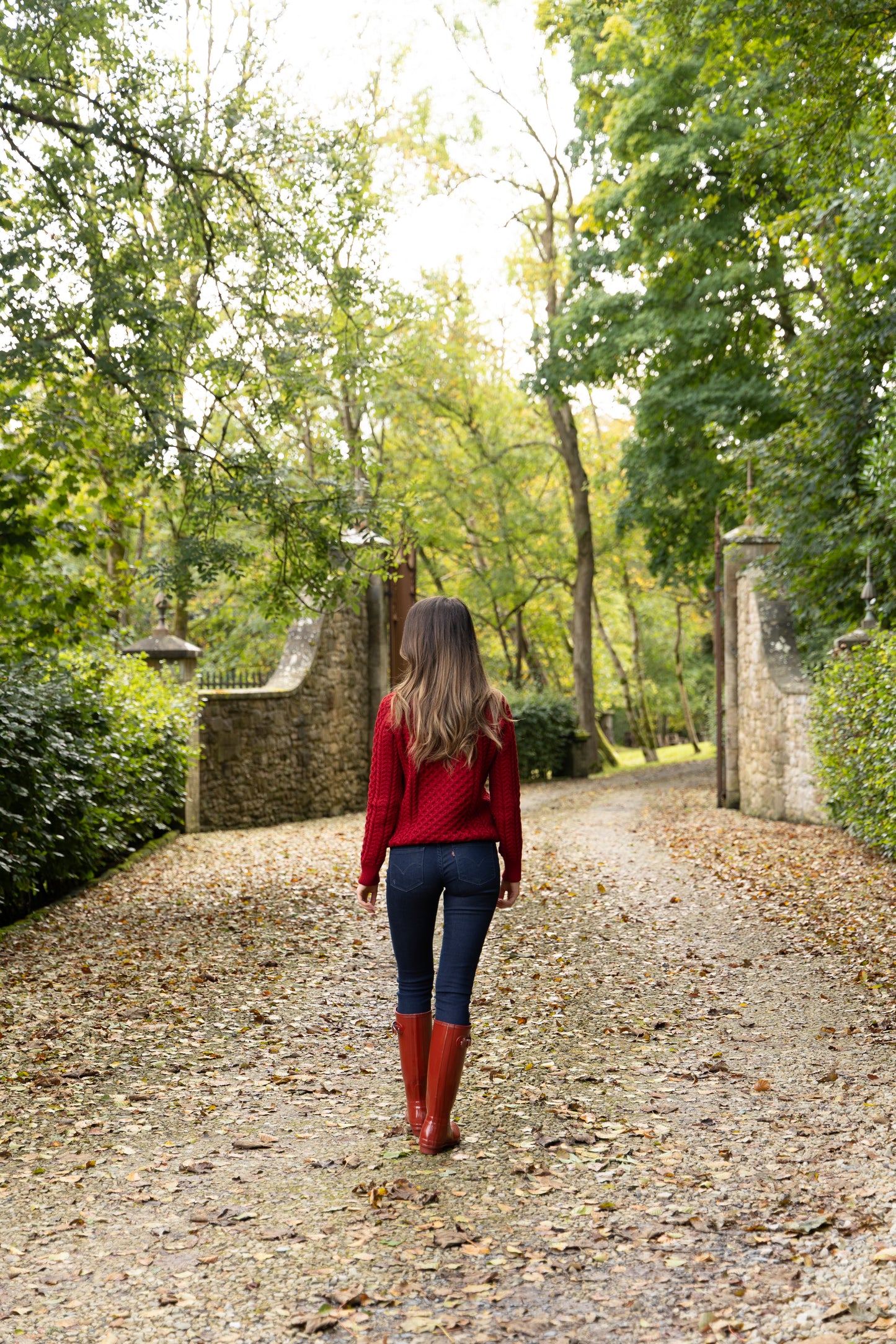 Aran Crew Neck 100% Merino- Red
