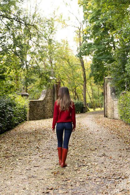 Aran Crew Neck 100% Merino- Red