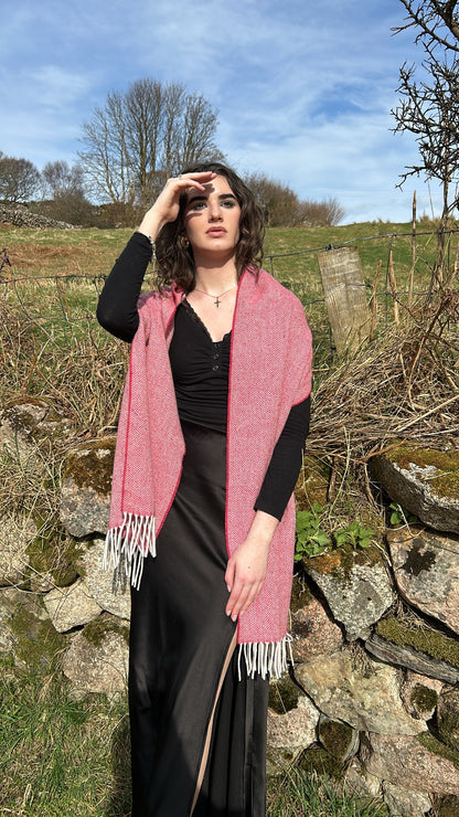 Luxurious Handcrafted Cashmere Blend Herringbone Scarf in Cherry Red