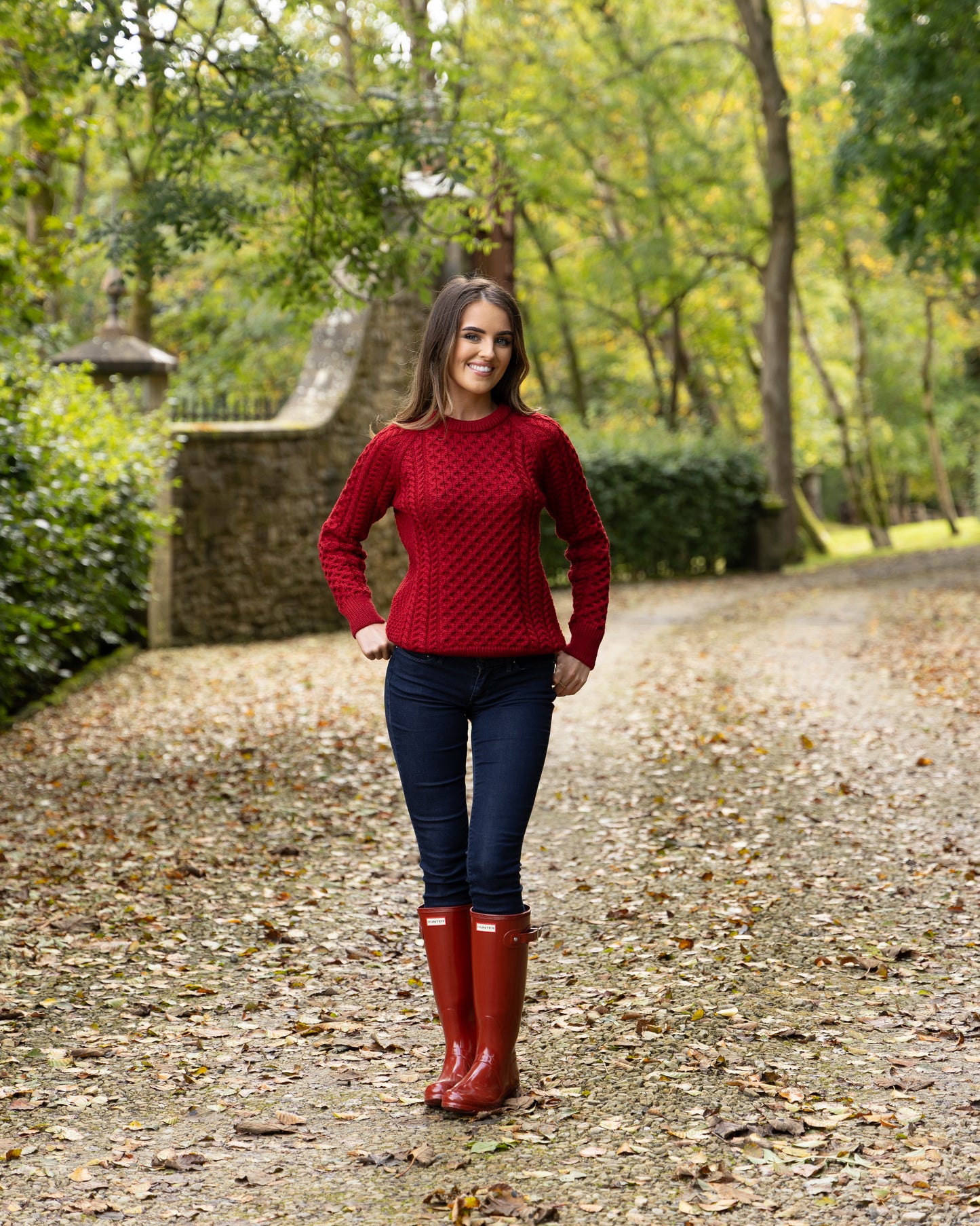 Aran Crew Neck 100% Merino- Red