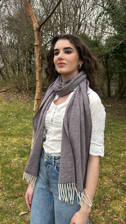 Luxurious Handcrafted Cashmere Blend Herringbone Scarf in Deep Purple