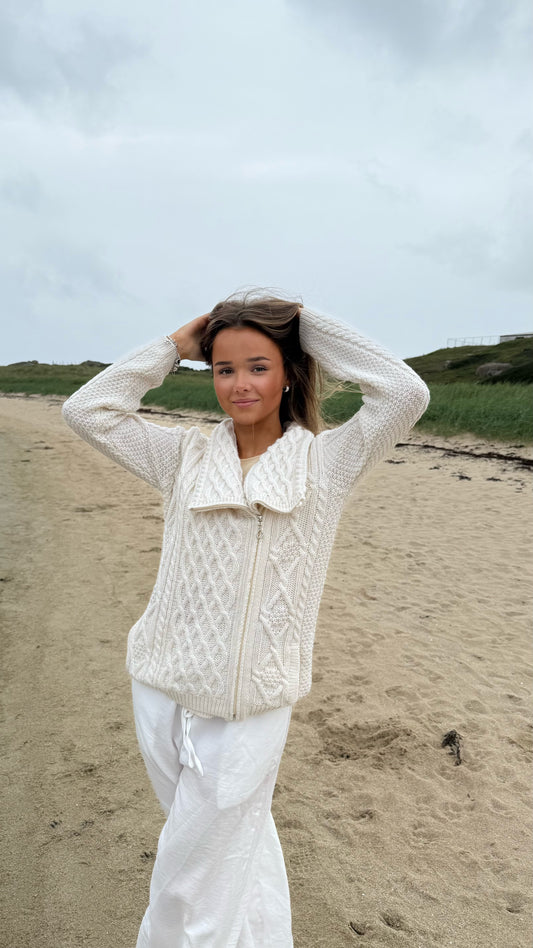 Classic Cream Aran Zip Jacket