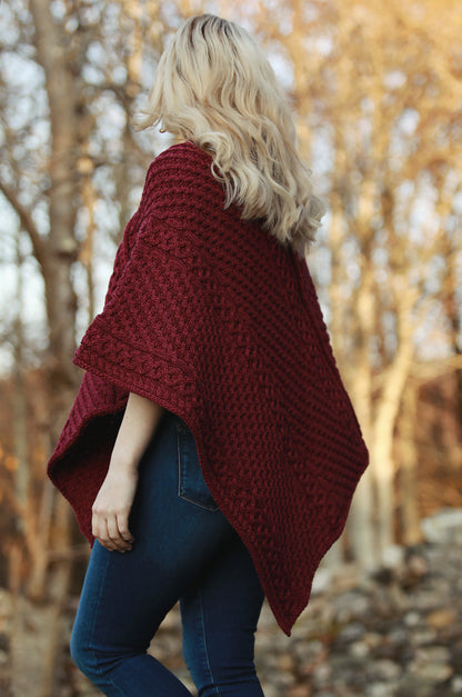 Raspberry Aran Knit Poncho
