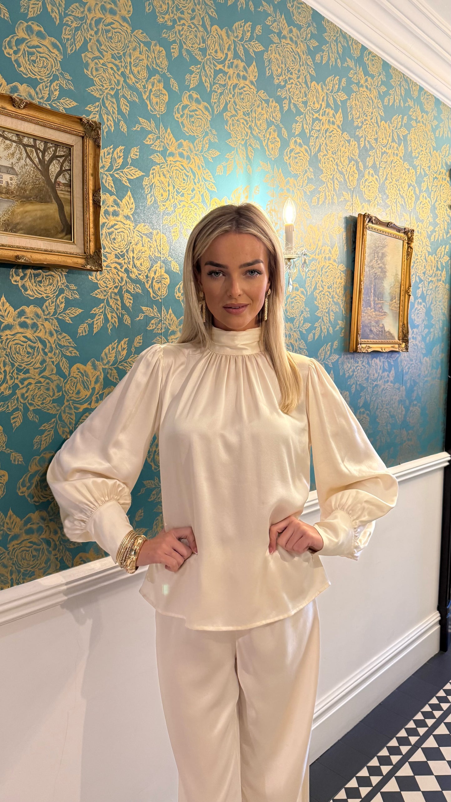 Luxury Satin High Neck Top – Cream