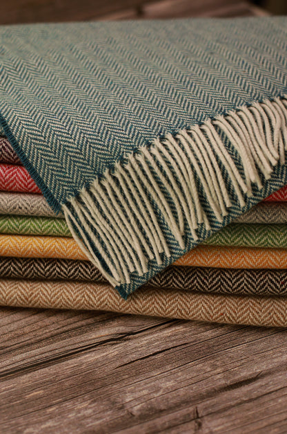 Luxurious Handcrafted Cashmere Blend Herringbone Scarf in Ocean Teal