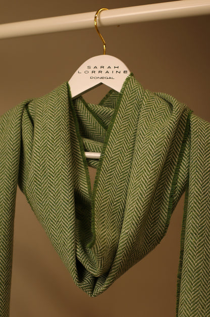 Luxurious Handcrafted Cashmere Blend Herringbone Scarf in Celtic Green