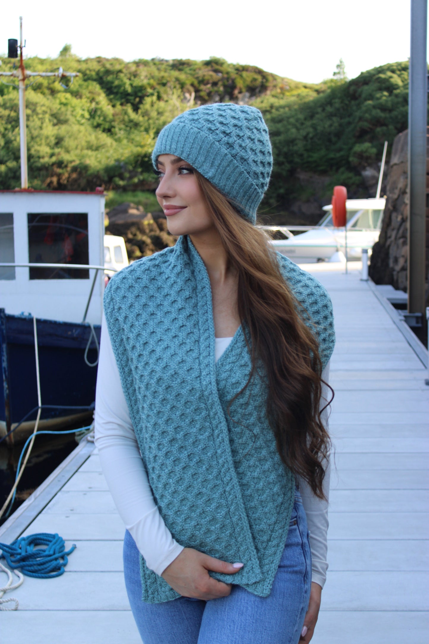 Aqua Merino Wool Hat & Scarf Set