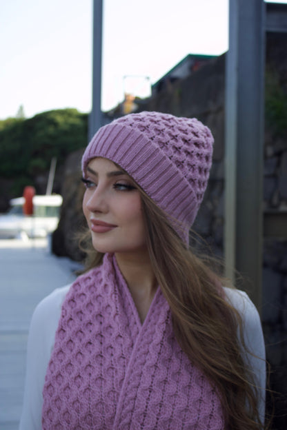 Blush Pink Merino Wool Hat & Scarf Set