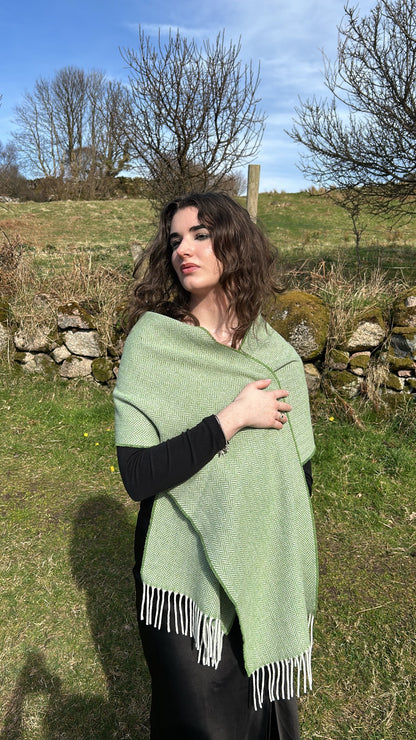 Luxurious Handcrafted Cashmere Blend Herringbone Scarf in Celtic Green