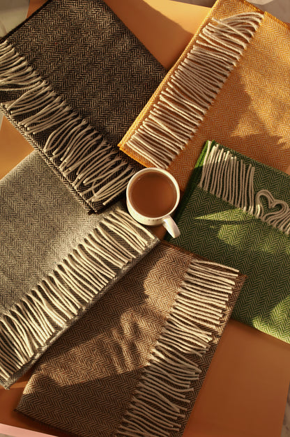 Luxurious Handcrafted Cashmere Blend Herringbone Scarf in Light Grey
