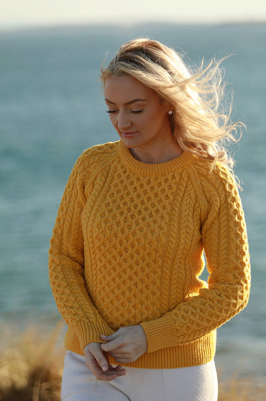 Aran Knit Crewneck – Mustard