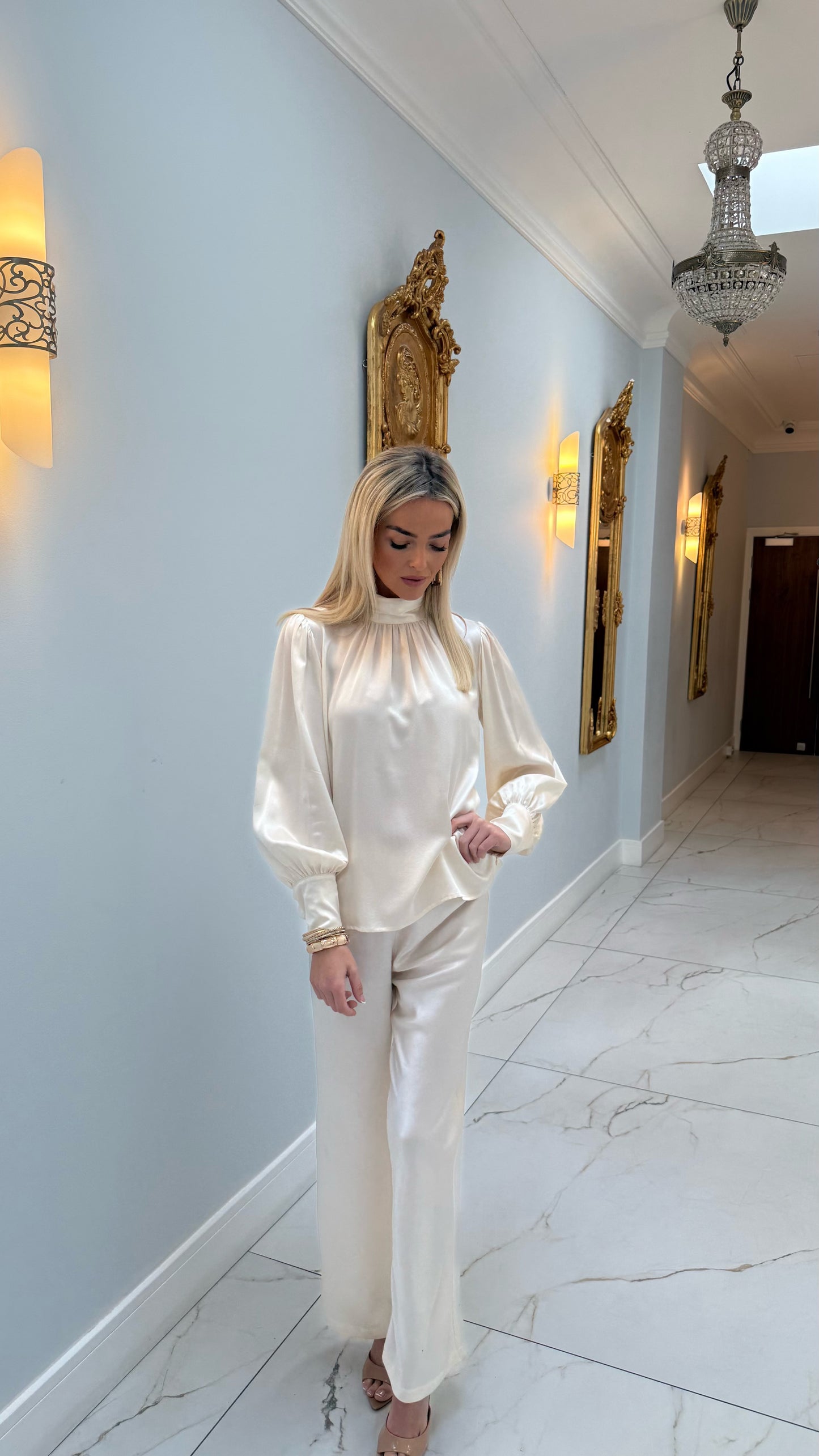 Luxury Satin Trousers – Cream