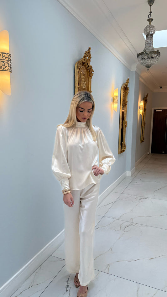 Luxury Satin Trousers – Cream