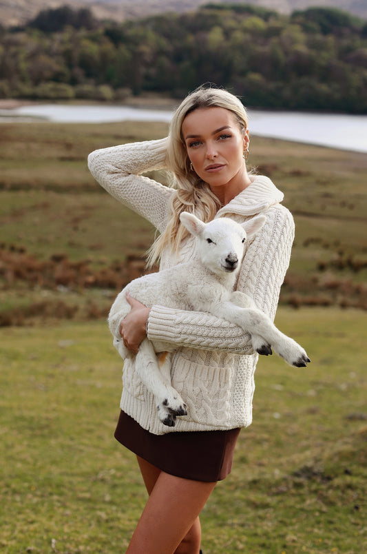 The Original Aran Shawl Collar Cardigan – 100% Merino Wool