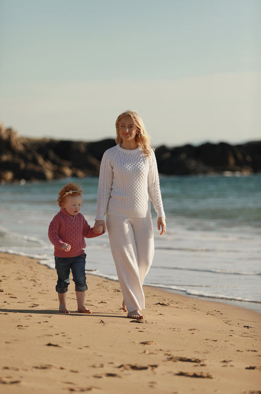 Aran Crew Neck Classic Sweater-Natural