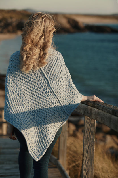Aran Merino Wool Poncho – Sky Blue