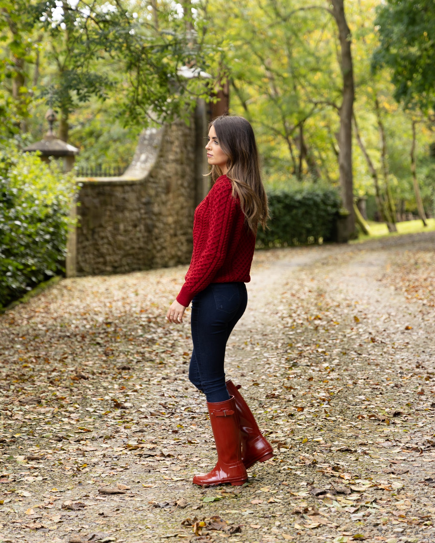 Aran Crew Neck 100% Merino- Red