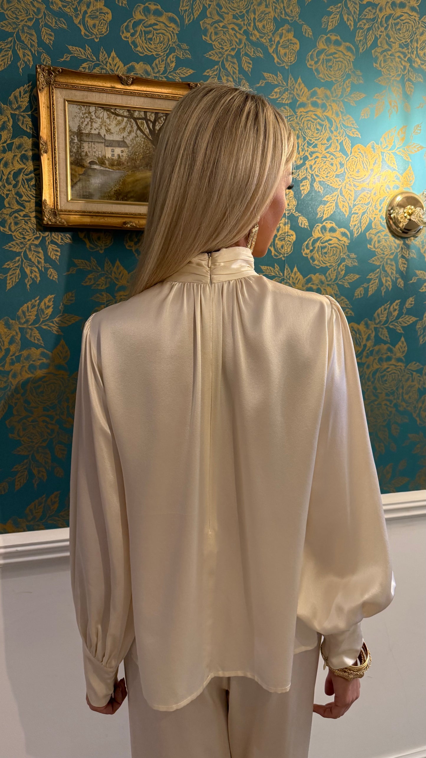 Luxury Satin High Neck Top – Cream