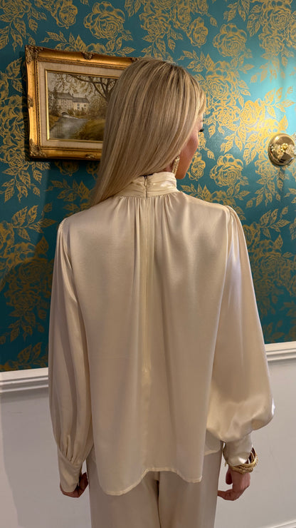 Luxury Satin High Neck Top – Cream