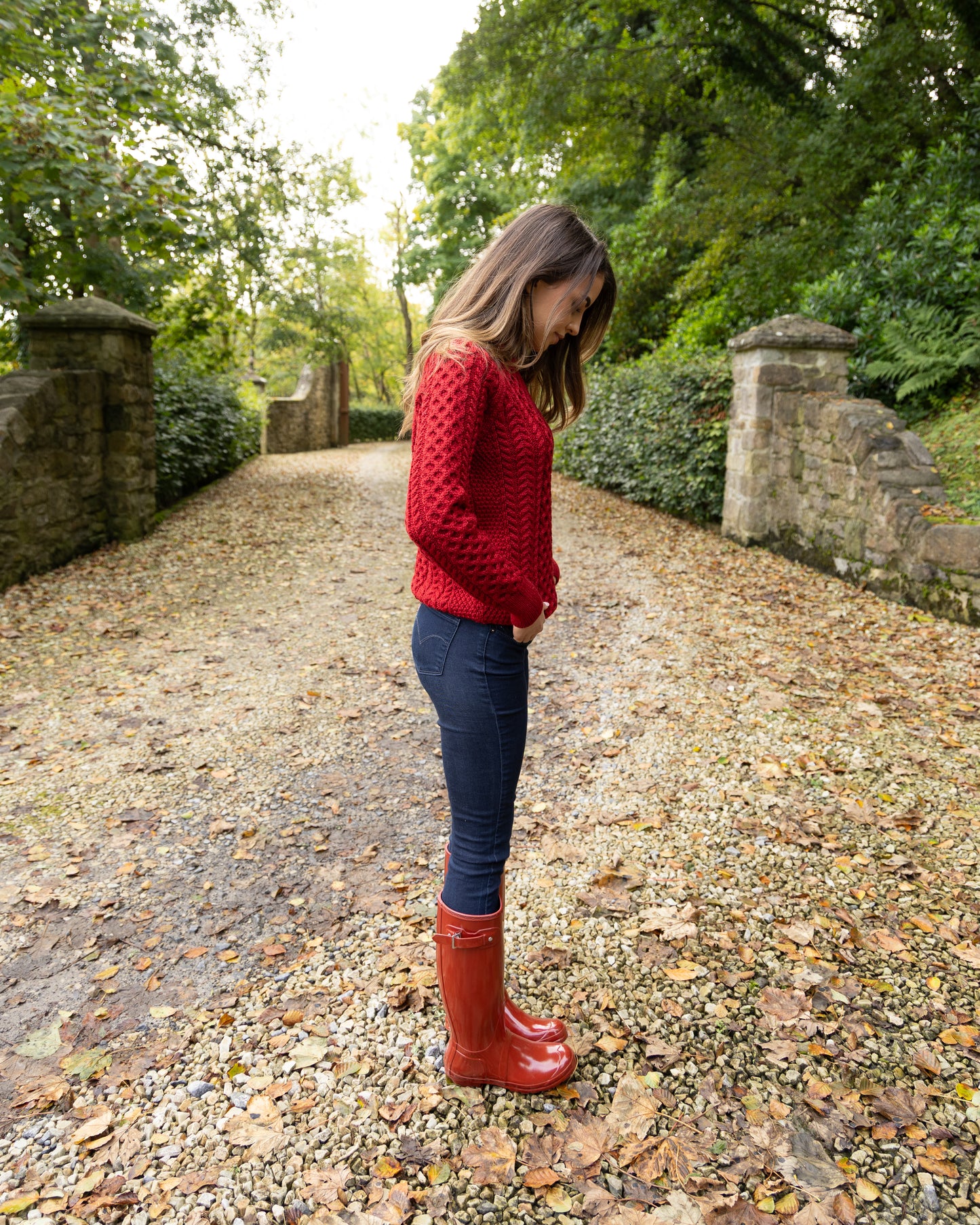 Aran Crew Neck 100% Merino- Red