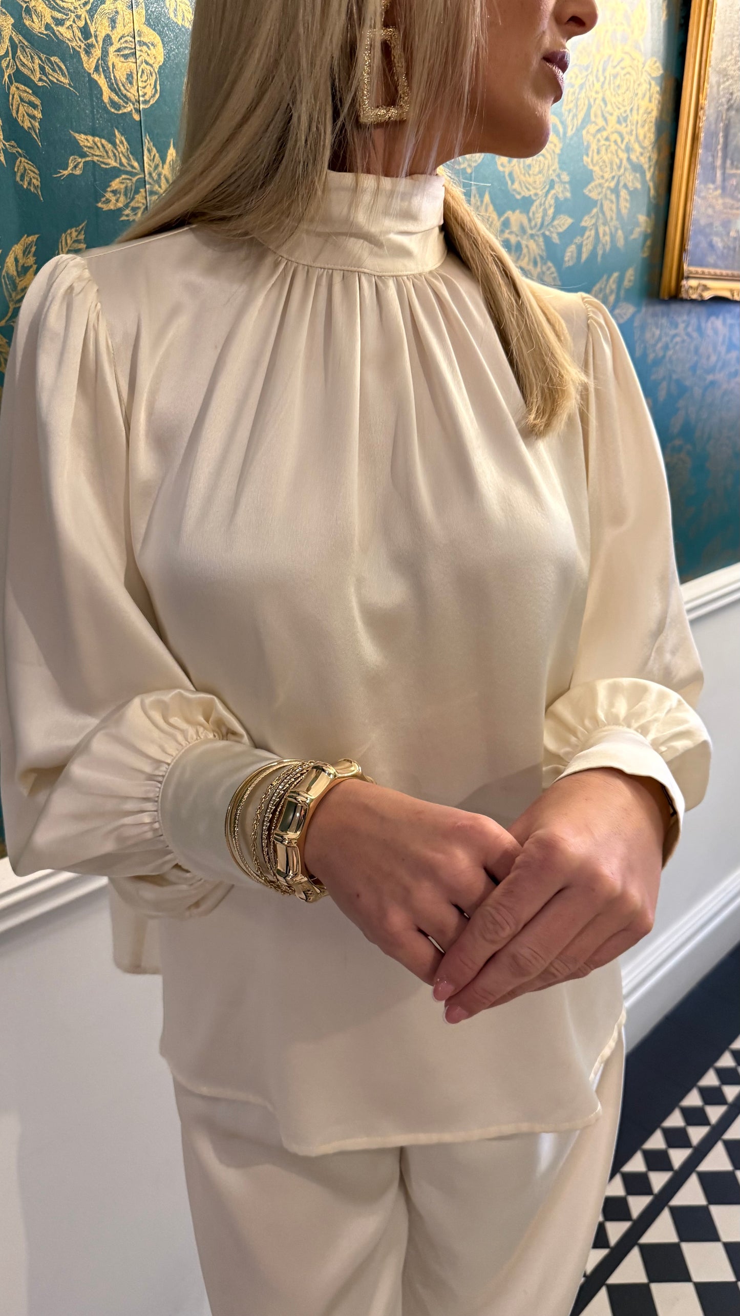 Luxury Satin High Neck Top – Cream