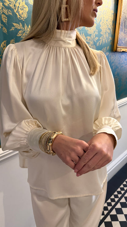 Luxury Satin High Neck Top – Cream