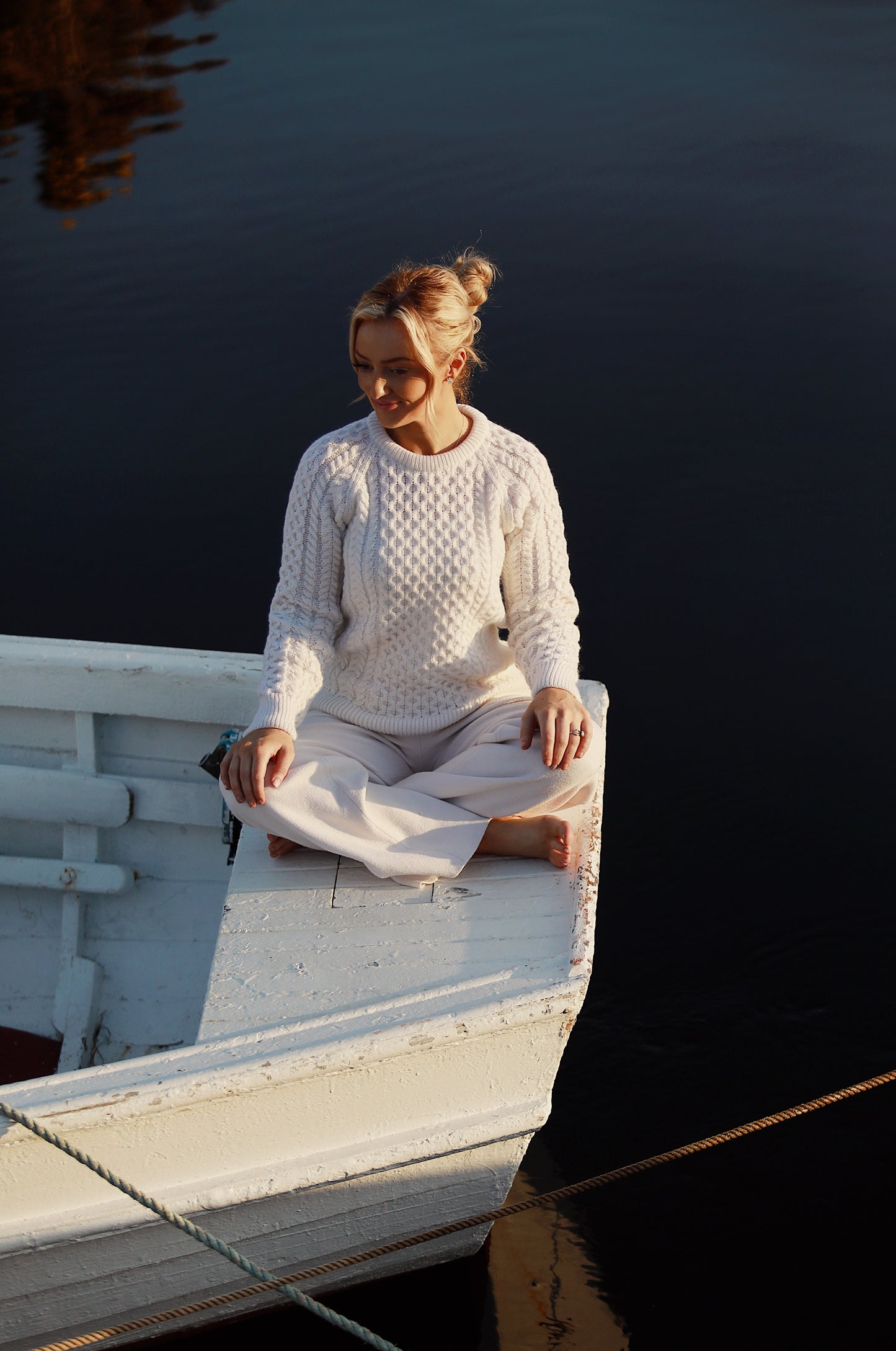Aran Crew Neck Classic Sweater-Natural