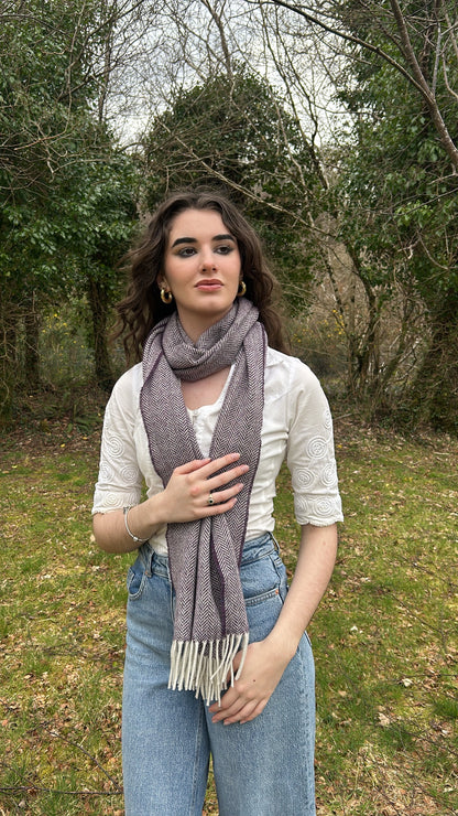 Luxurious Handcrafted Cashmere Blend Herringbone Scarf in Deep Purple
